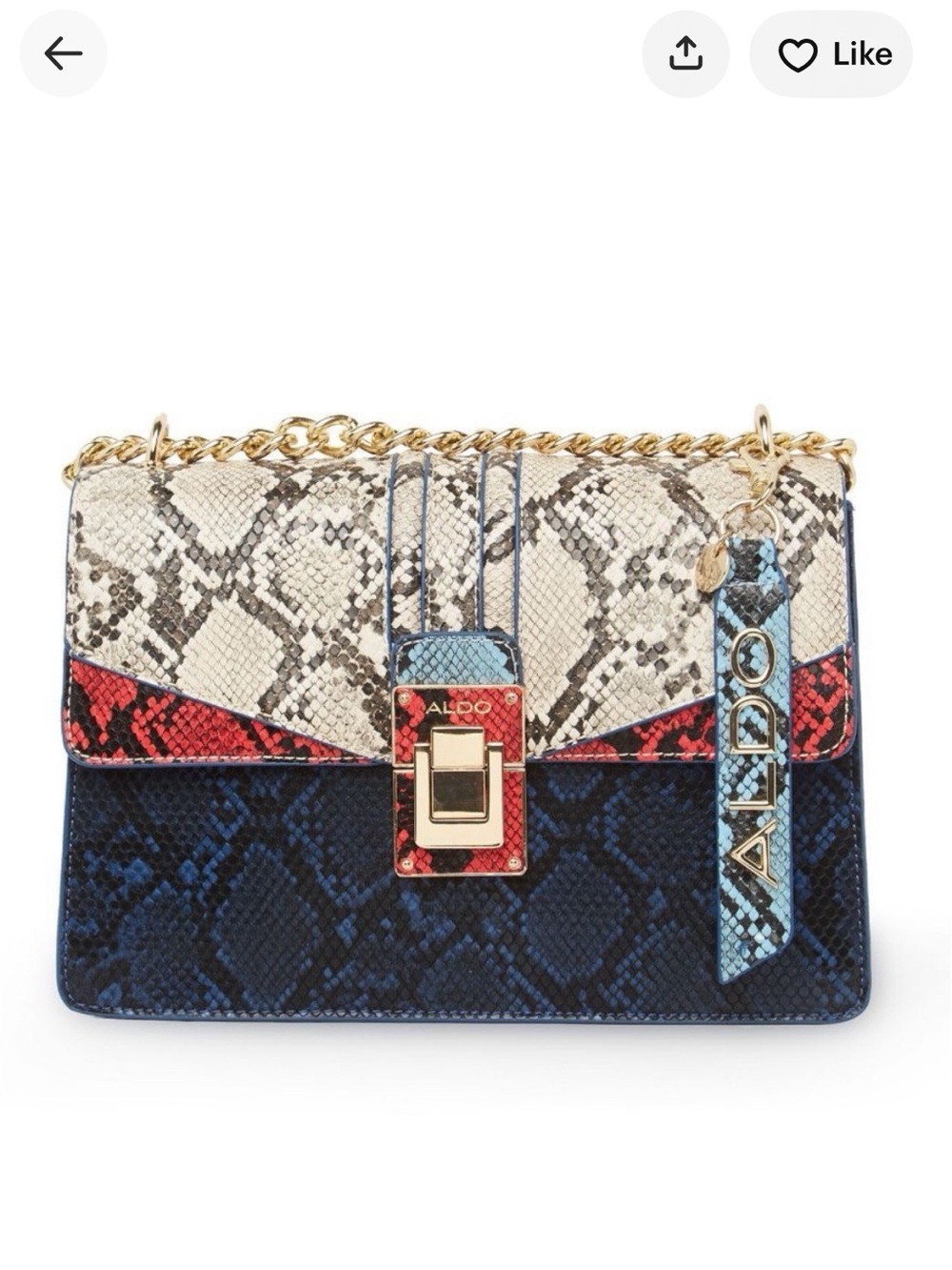 Aldo Colorblock Snake-Print Shoulder Bag in Navy, Red, Cream & Light Blue